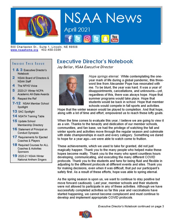 Front page of newsletter